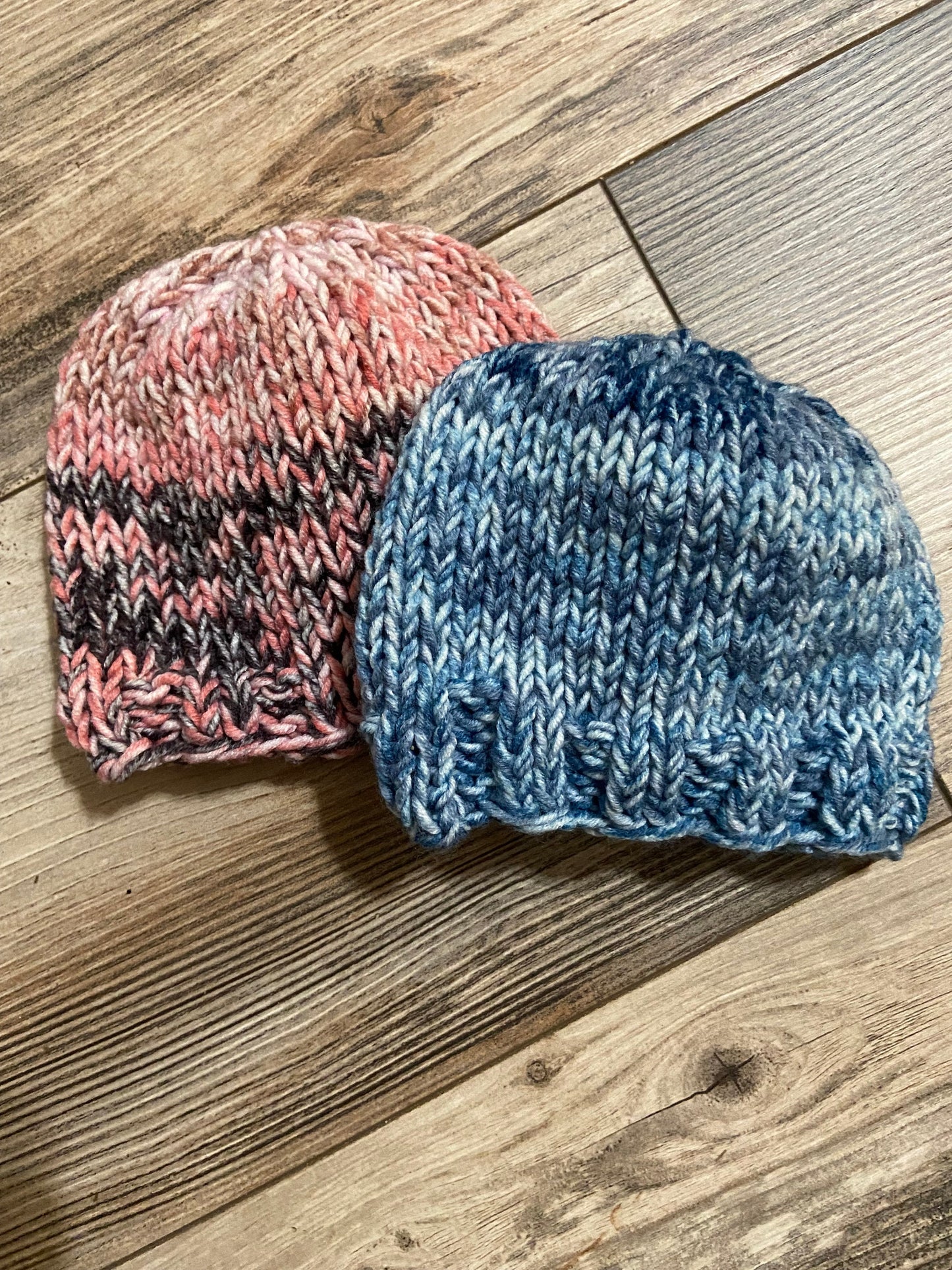 Hand knit baby hat in Ombre yarn for uniqueness