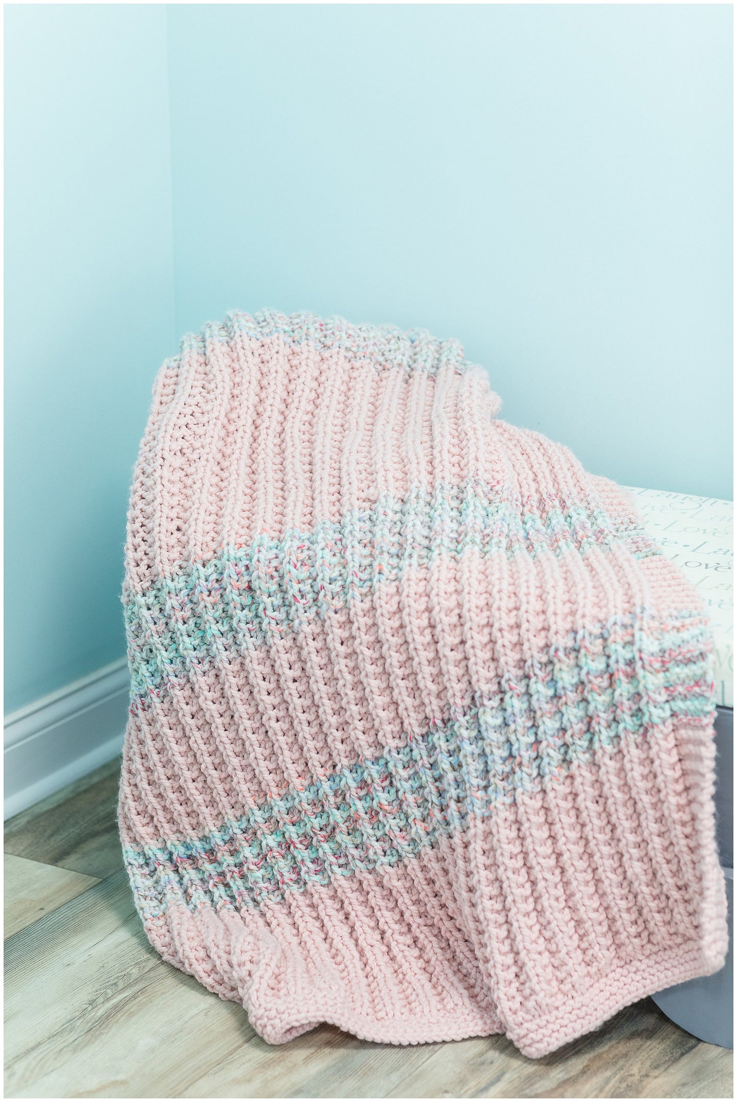 Pink blanket-cozy hand knit wool blanket