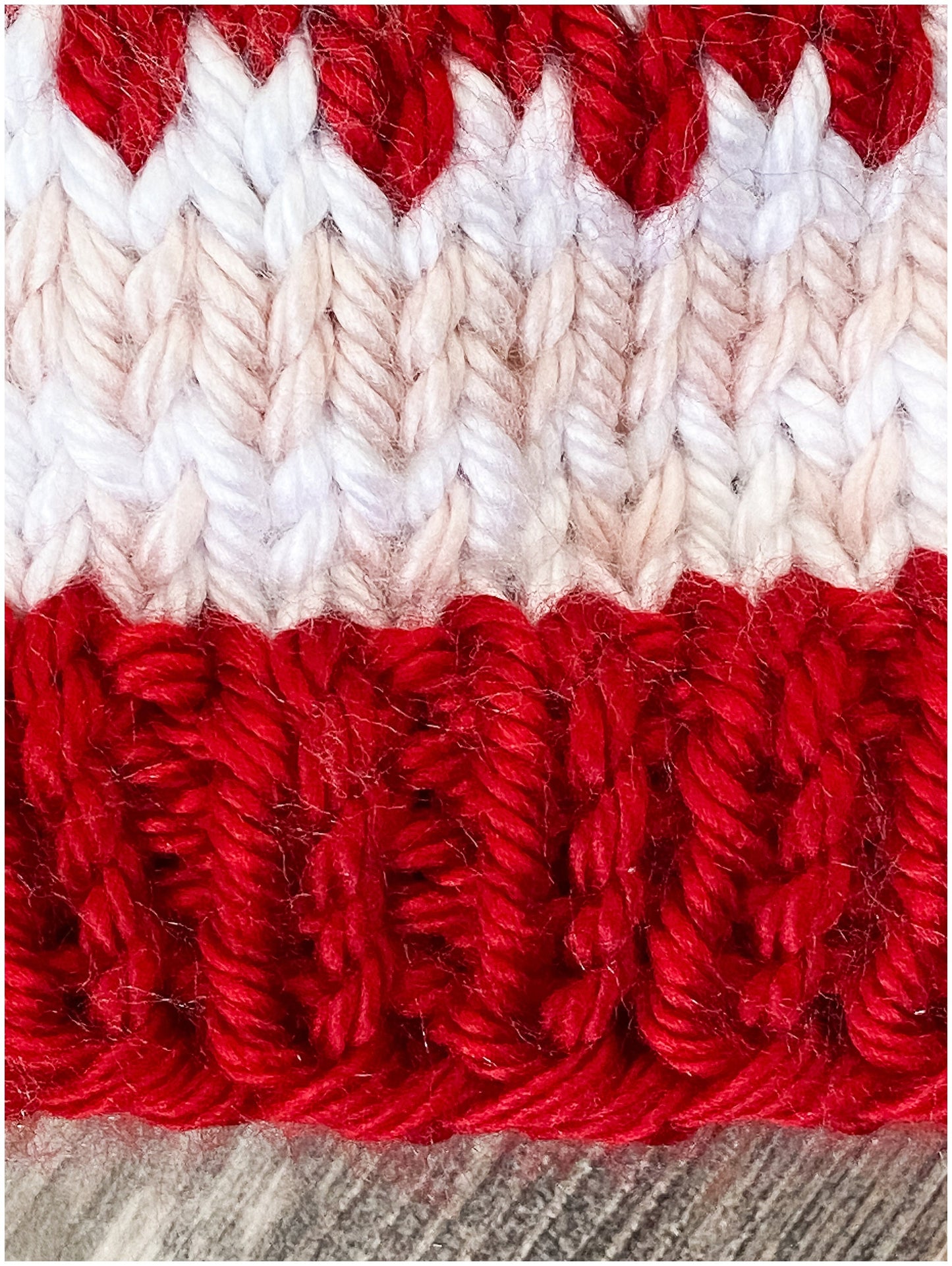 Toddler Fair Isle Christmas hat in Candy Cane colors of red, white and light pink