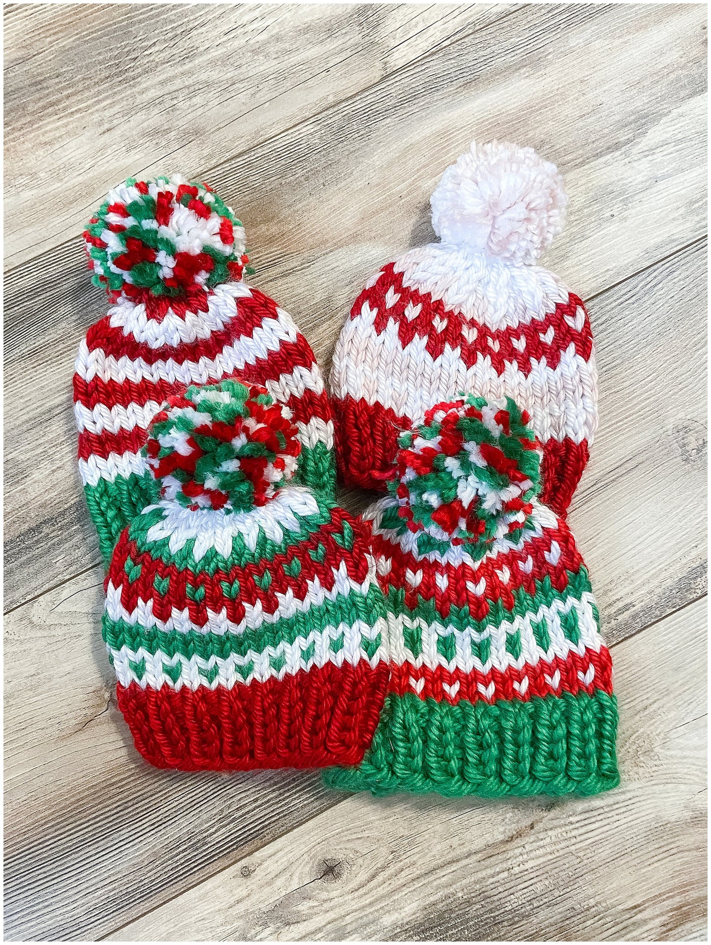 Christmas hats for the family in fair isle and striped patterns
