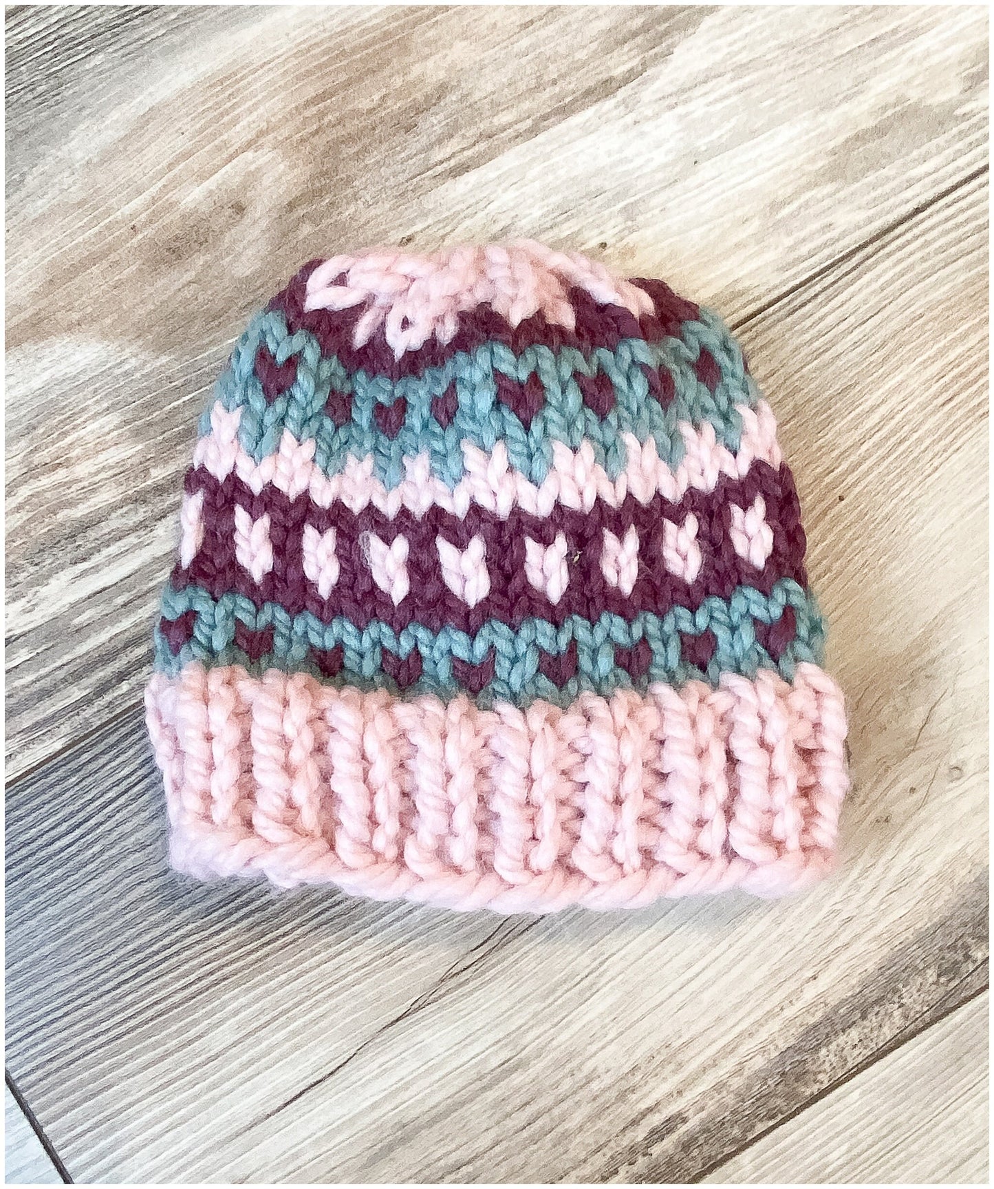 Little girl fair isle hat, youth size fair isle hat in colors of pink, plum and succulent