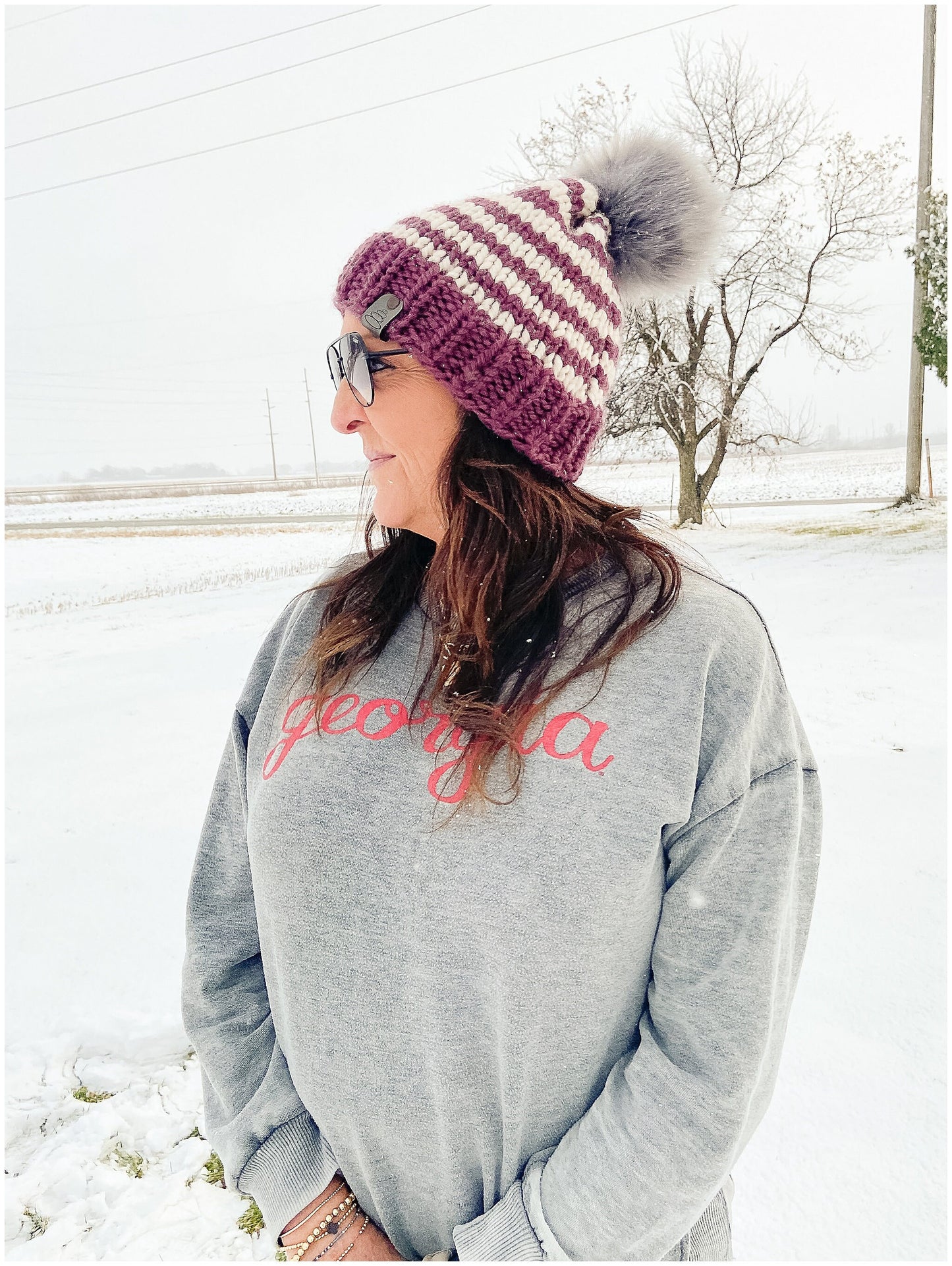 Customizable Striped winter hat | Blue and Cream women's hat | Men's wool hat | Baby/youth hat