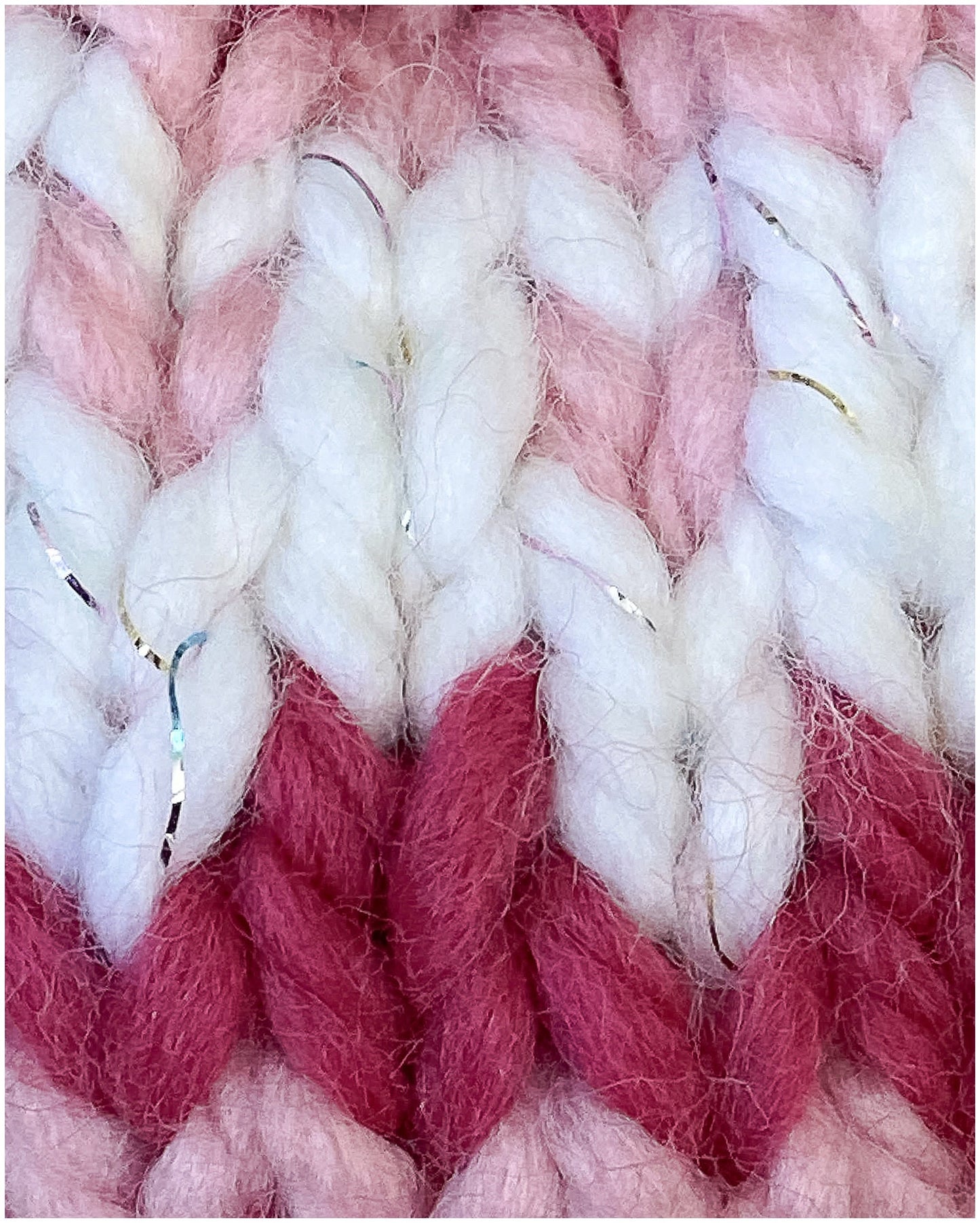 Toddler Girl Fair Isle pink hat in two shades of pink and sparkly white yarn