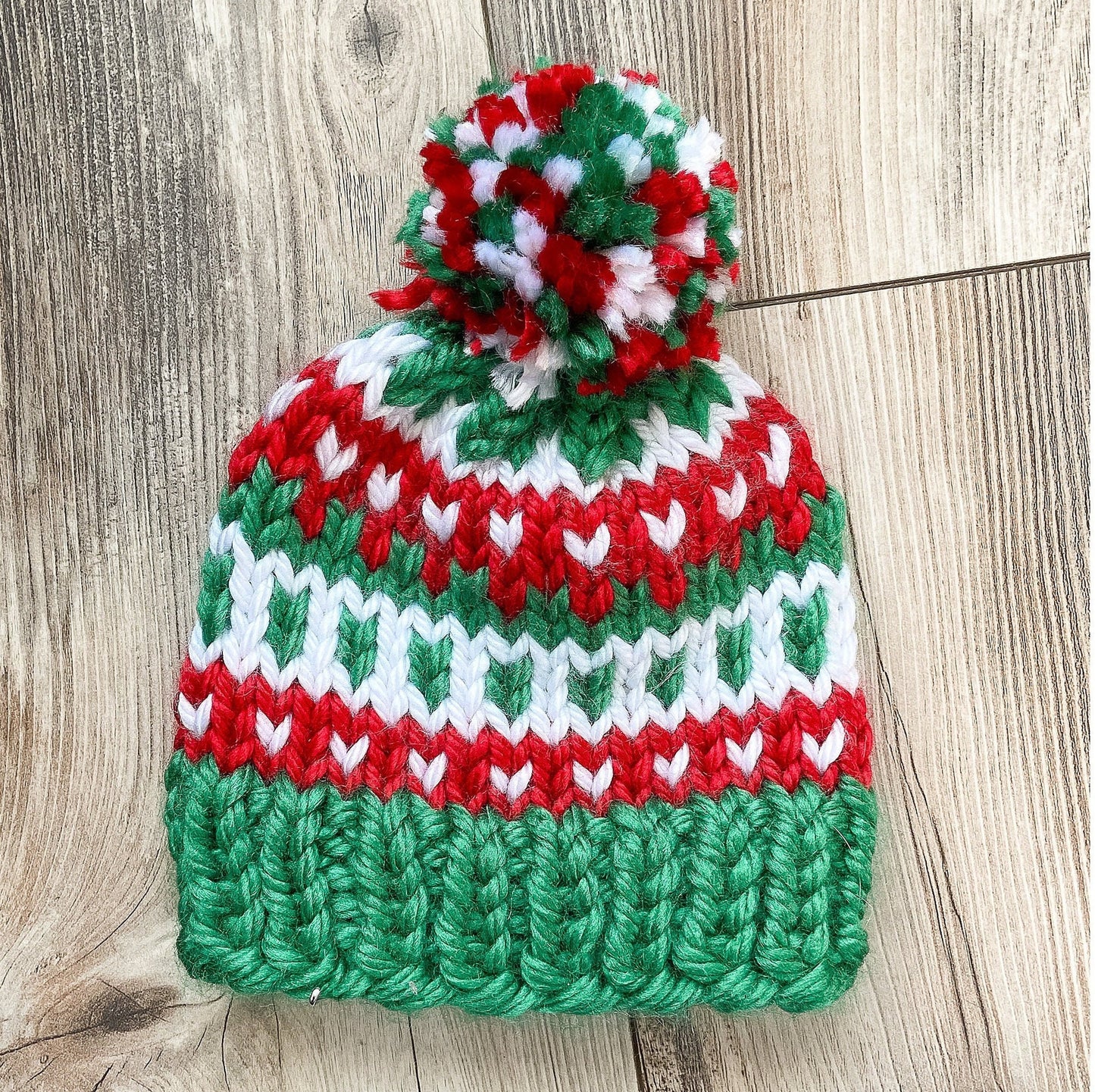Fair Isle Christmas hat - children's size red white and green Christmas beanie
