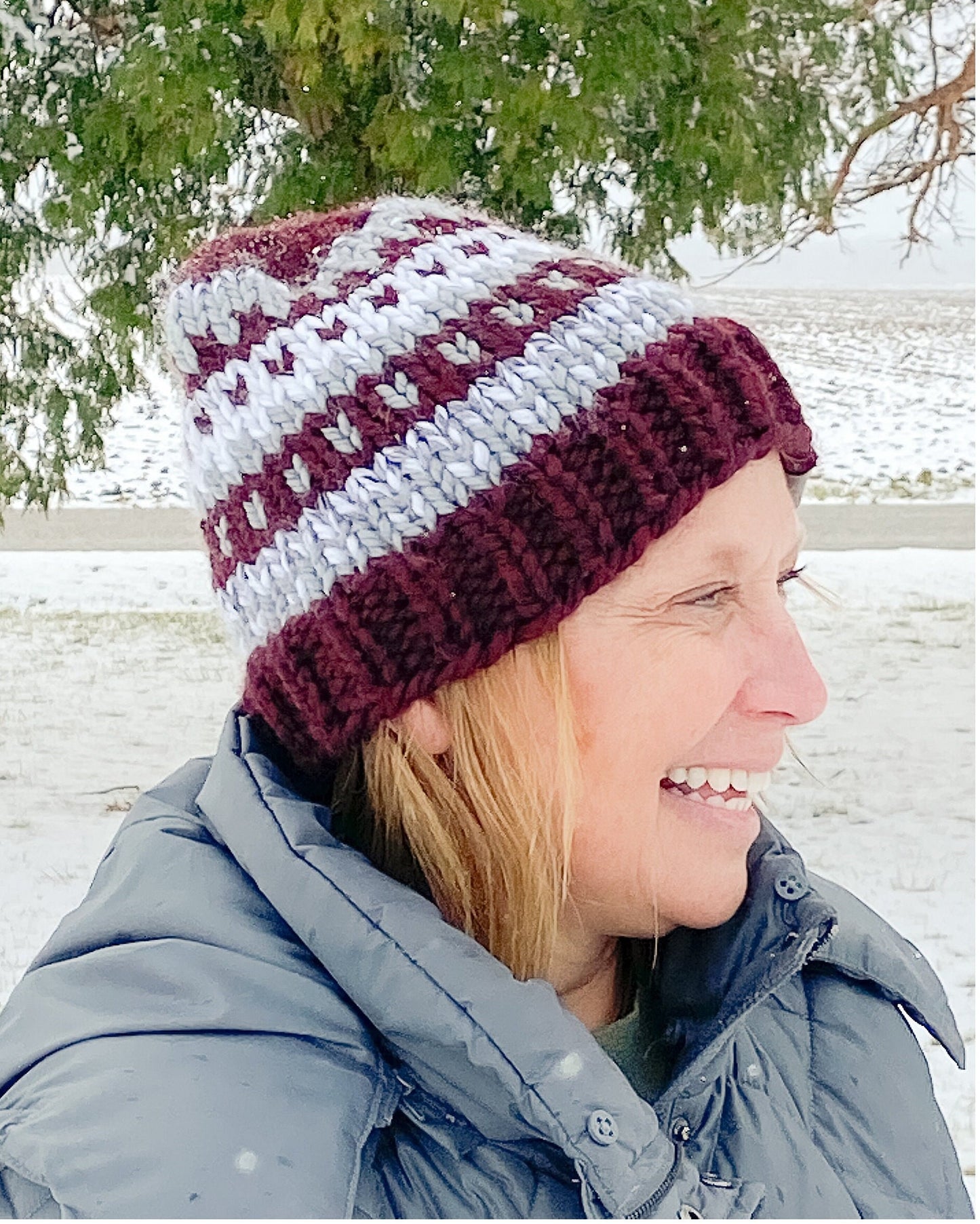 Harvard maroon and white colors college beanie