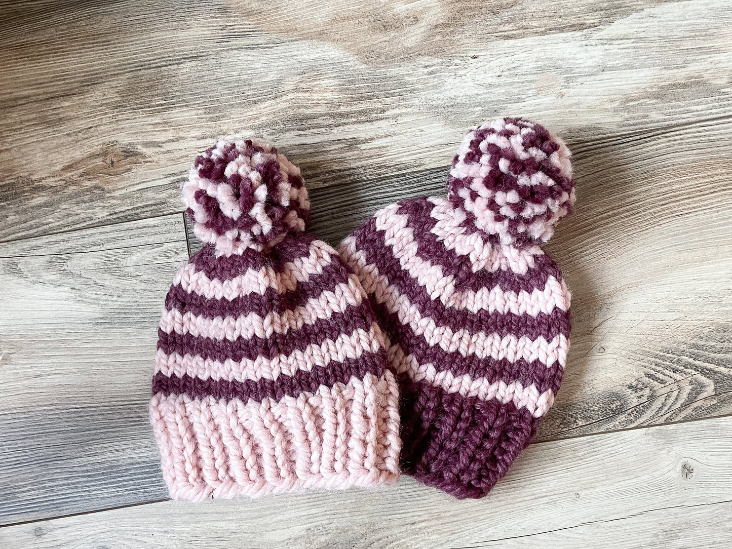 Pink little girl hats| Pink and plum striped matching hats- READY TO SHIP