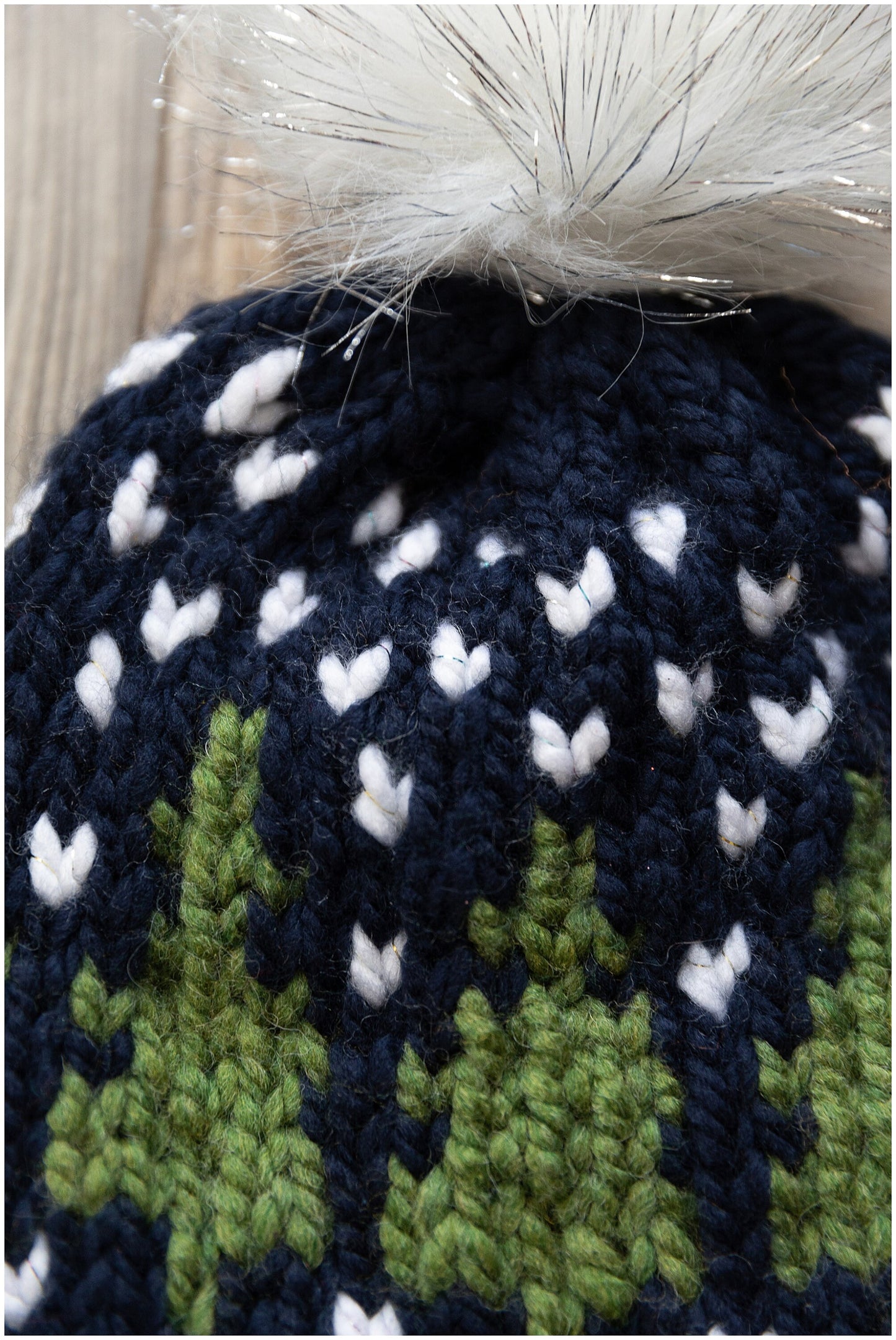 Christmas hat knit in a beautiful fair isle pine trees pattern