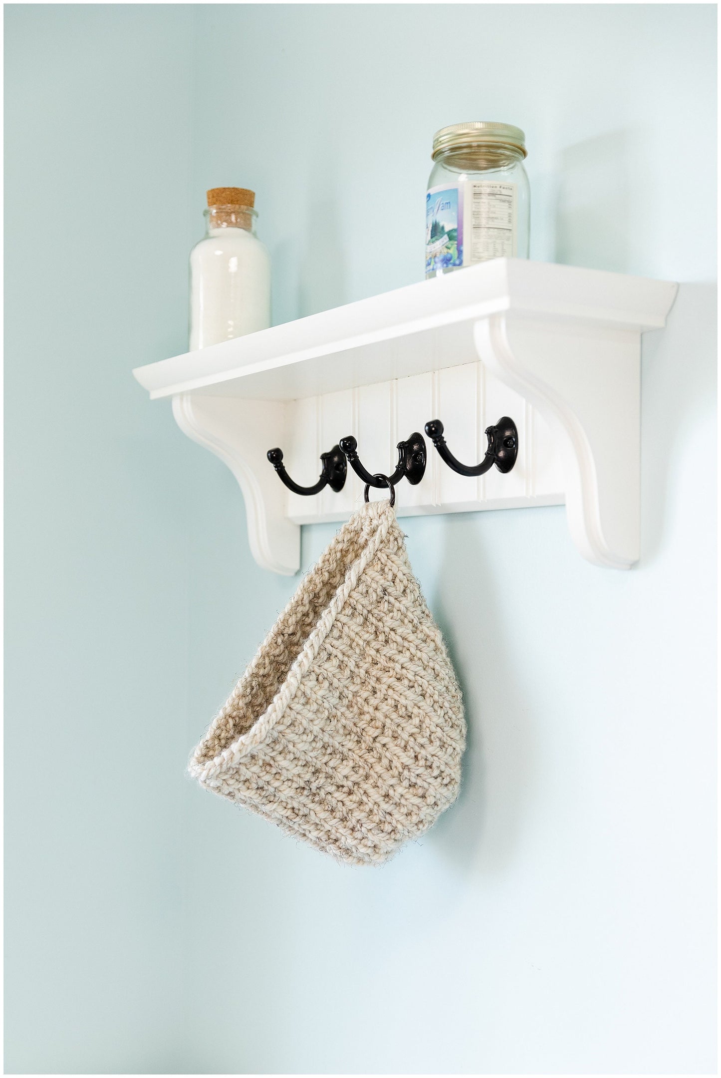 Hanging basket- wall hanging wall basket- hand knit with rubbed bronze finish metal ring