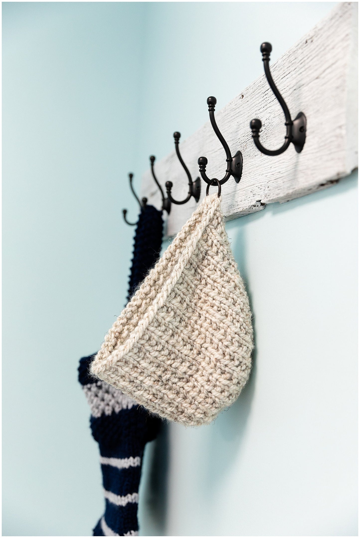 Hanging basket- wall hanging wall basket- hand knit with rubbed bronze finish metal ring