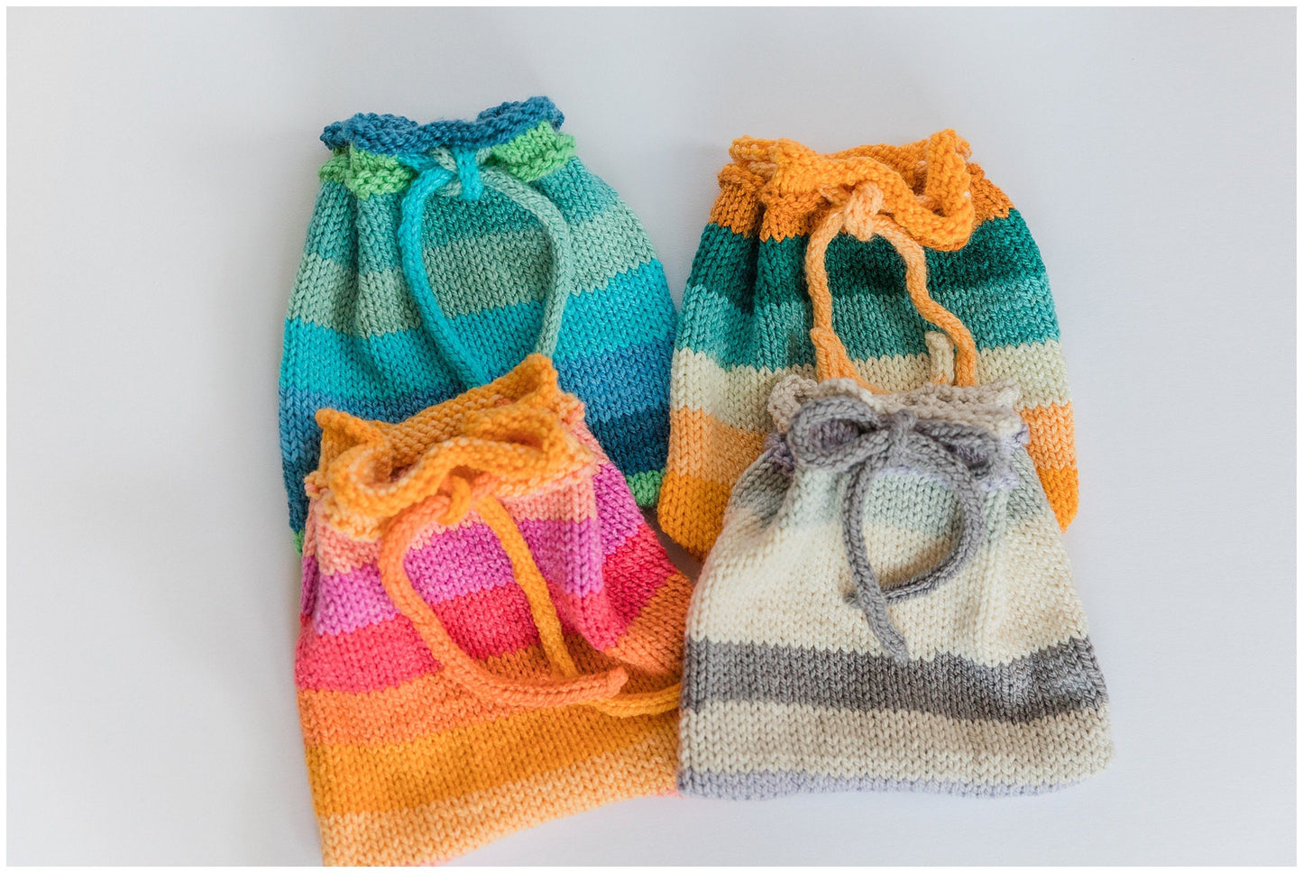 Handmade striped drawstring pouch in fun spring colors