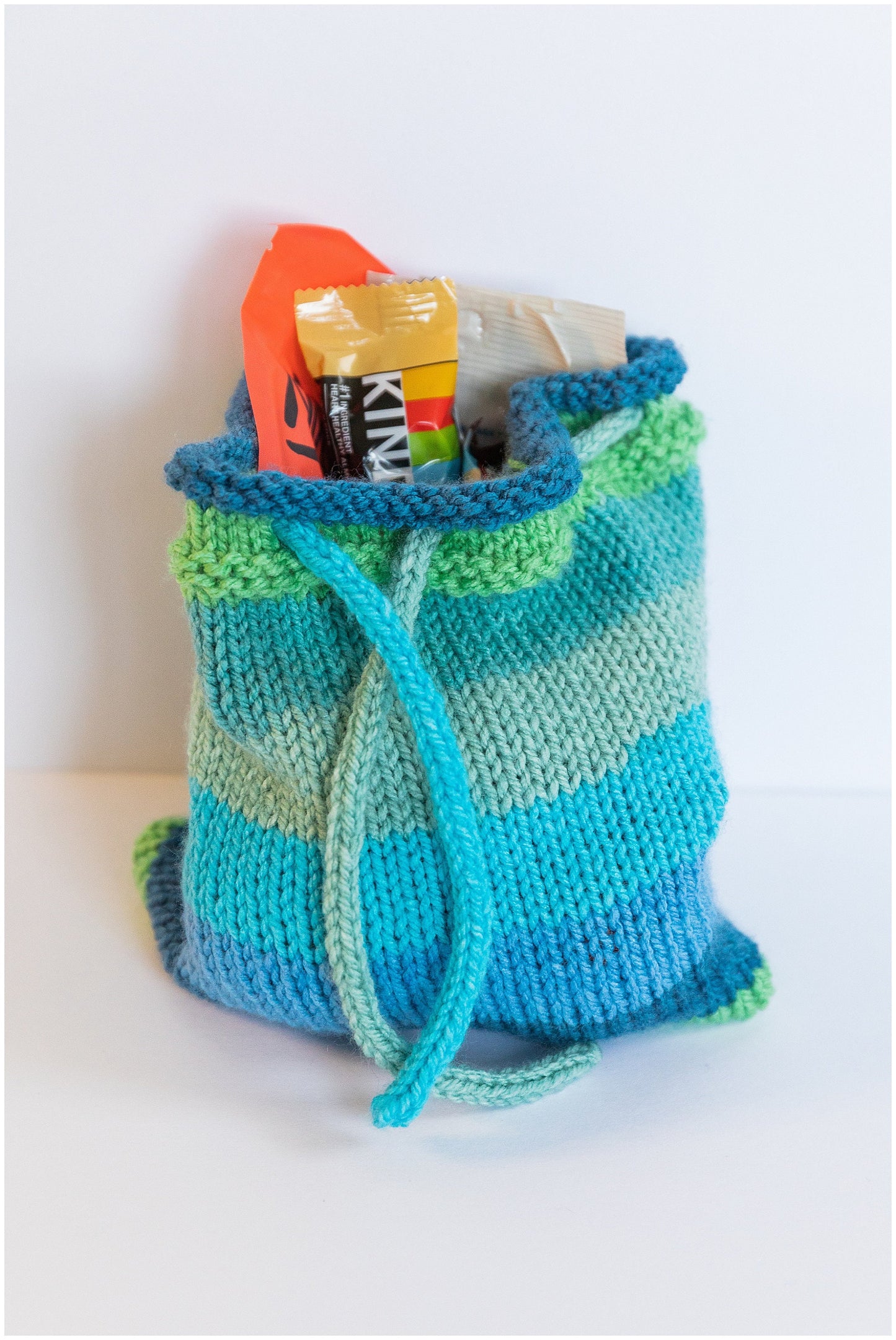 Handmade striped drawstring pouch in fun spring colors