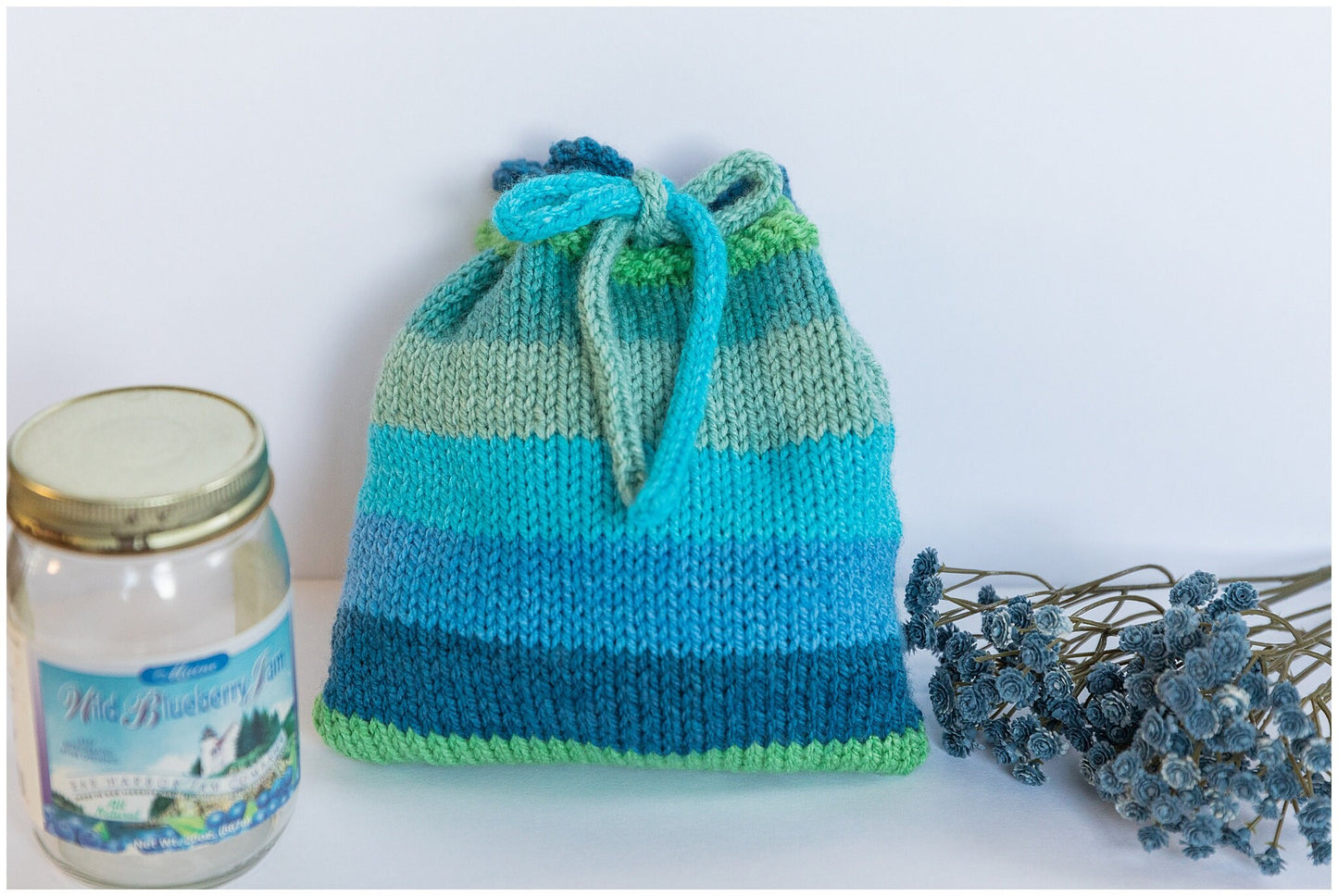 Handmade striped drawstring pouch in fun spring colors