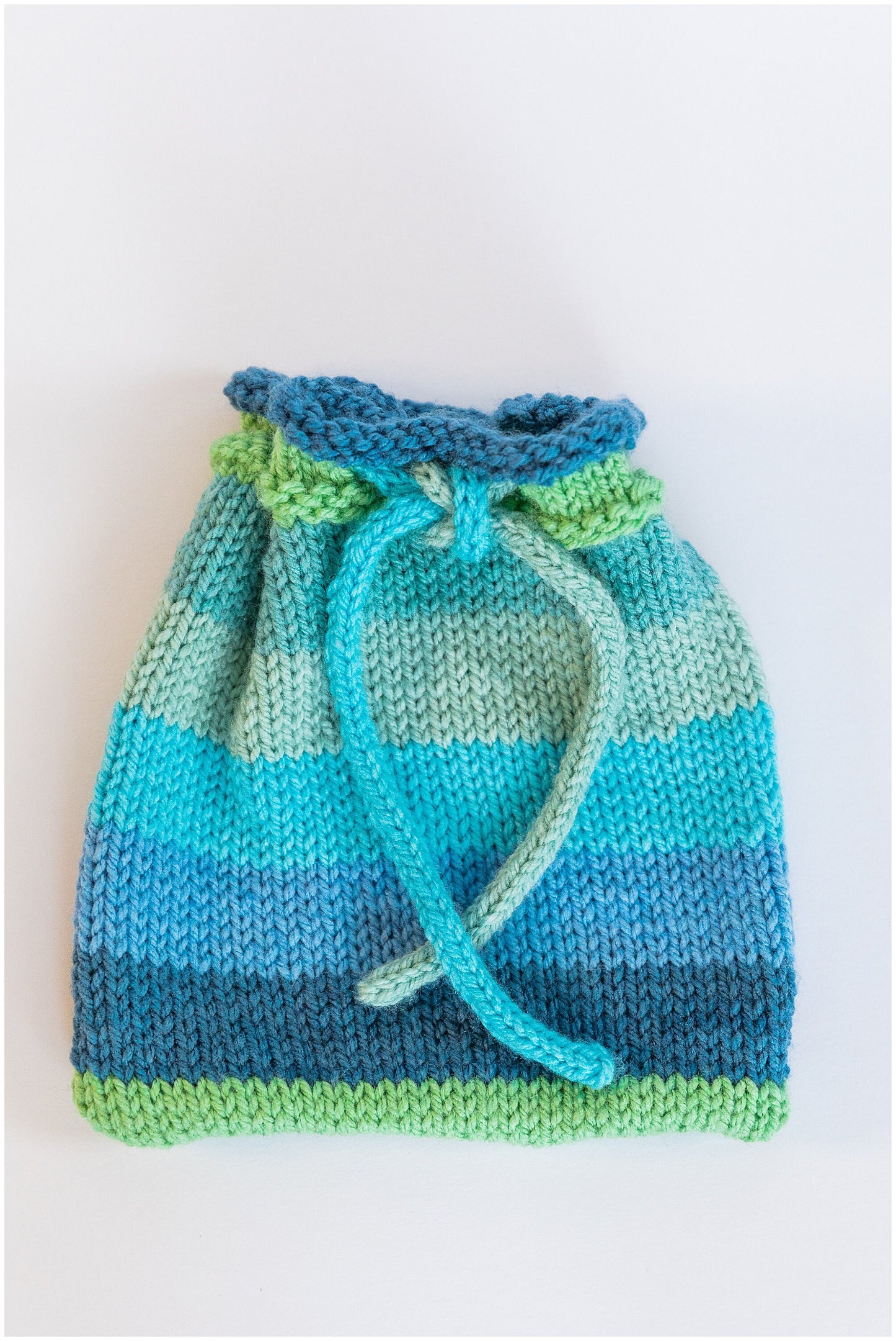 Handmade striped drawstring pouch in fun spring colors