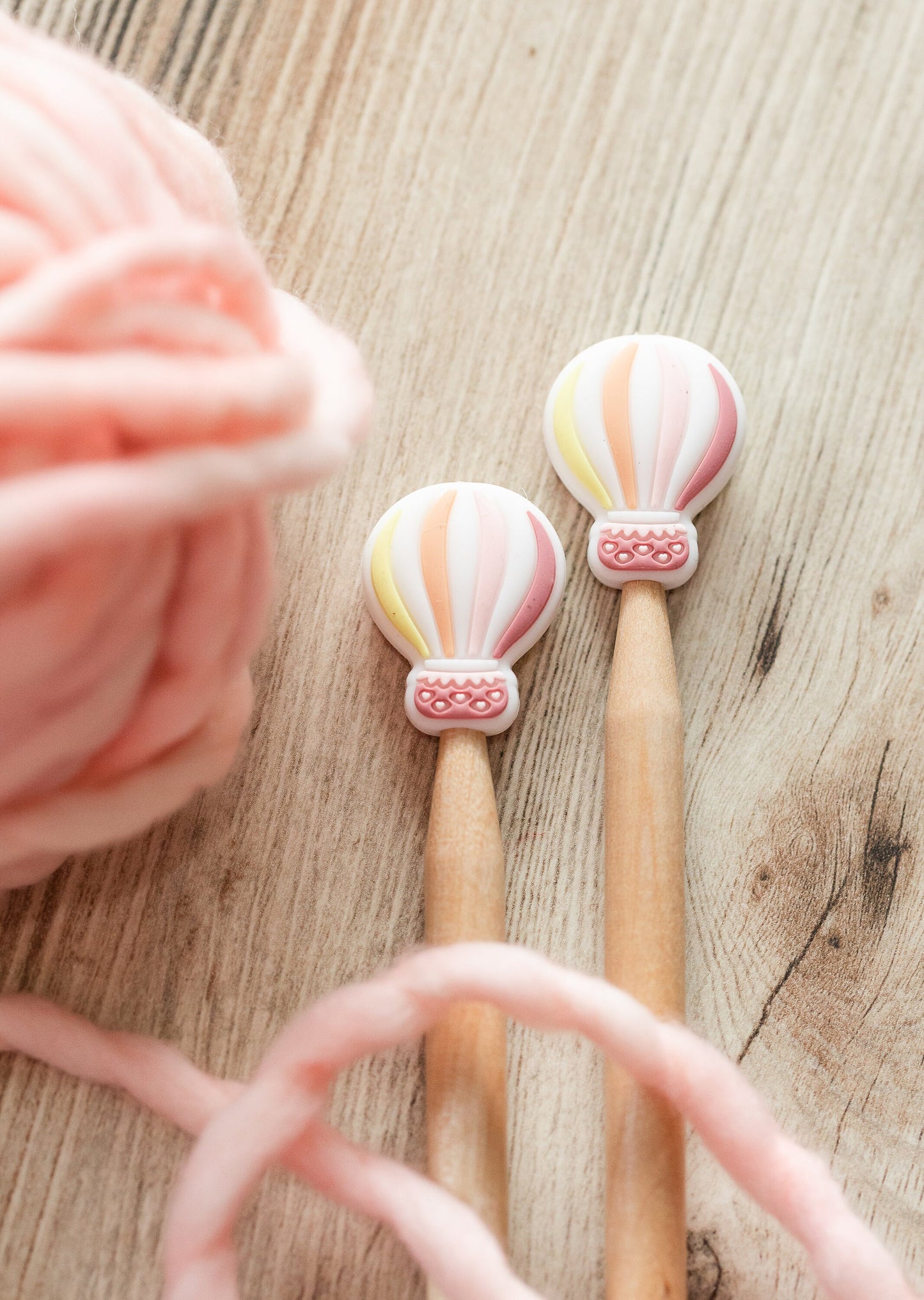 Hot air balloon stitch stoppers | Knitting notion pastel striped hot air balloon stitch stoppers