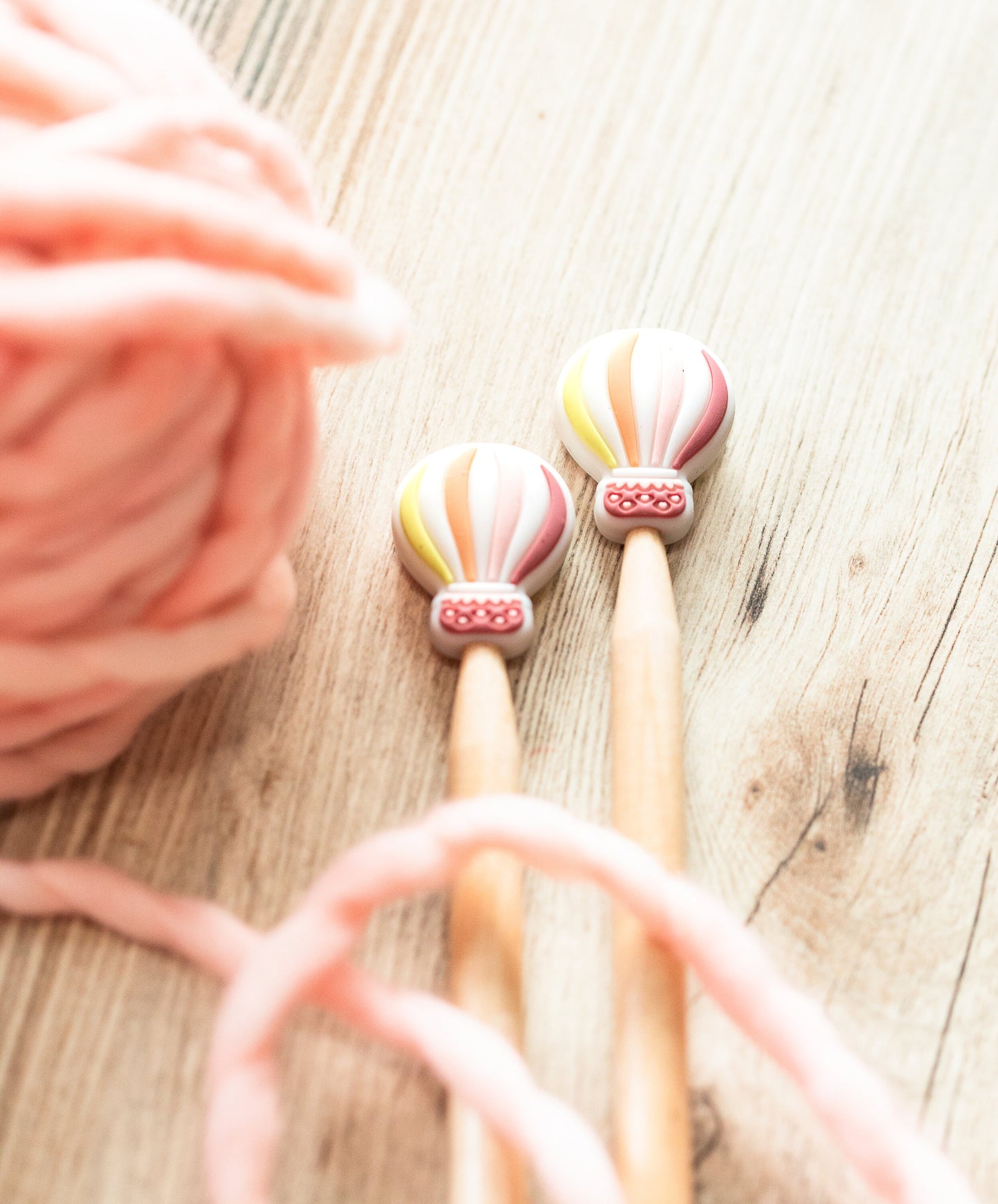 Hot air balloon stitch stoppers | Knitting notion pastel striped hot air balloon stitch stoppers