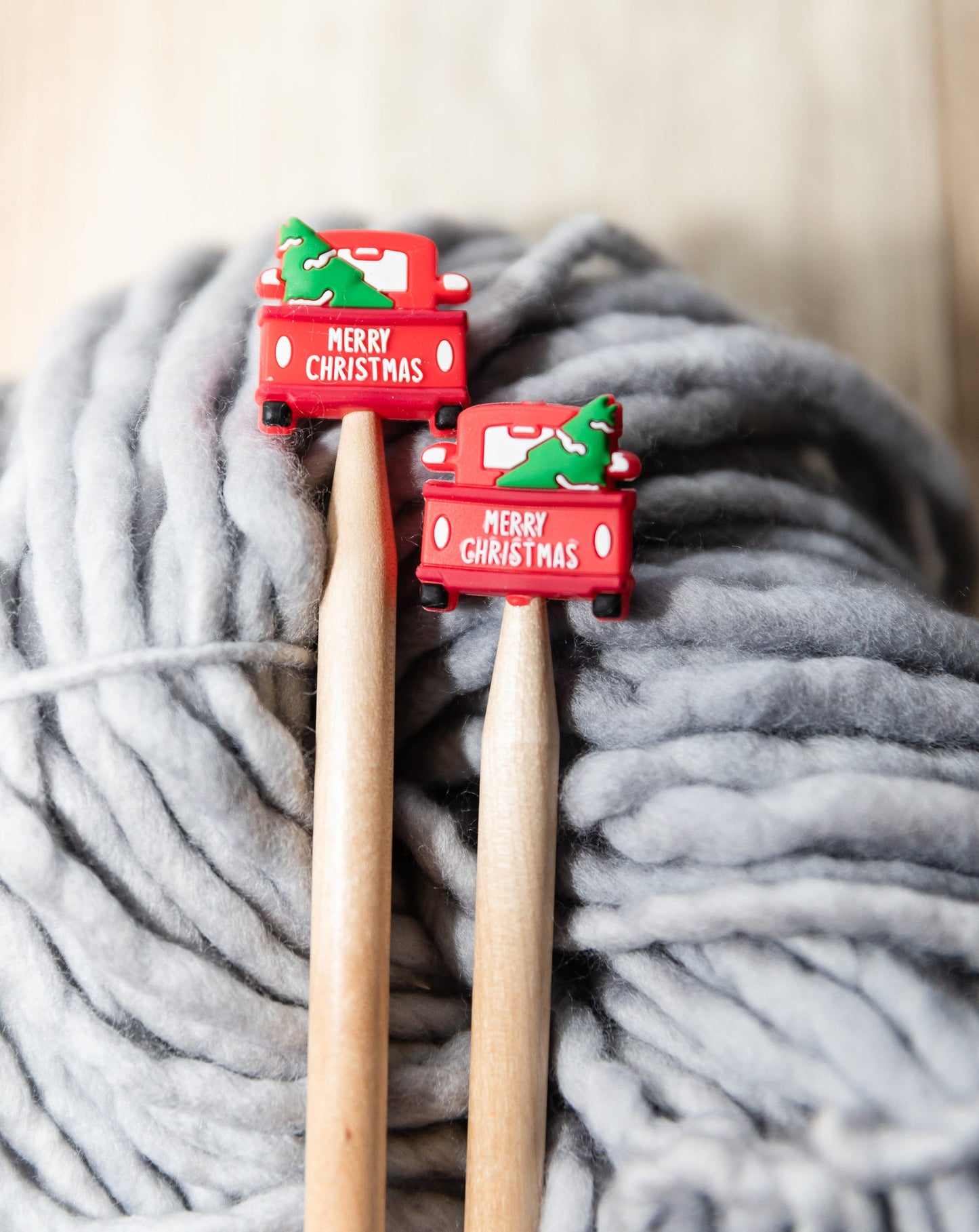 Christmas stitch stoppers | Knitting notions Merry Christmas | Red truck with Christmas tree stitch stopper