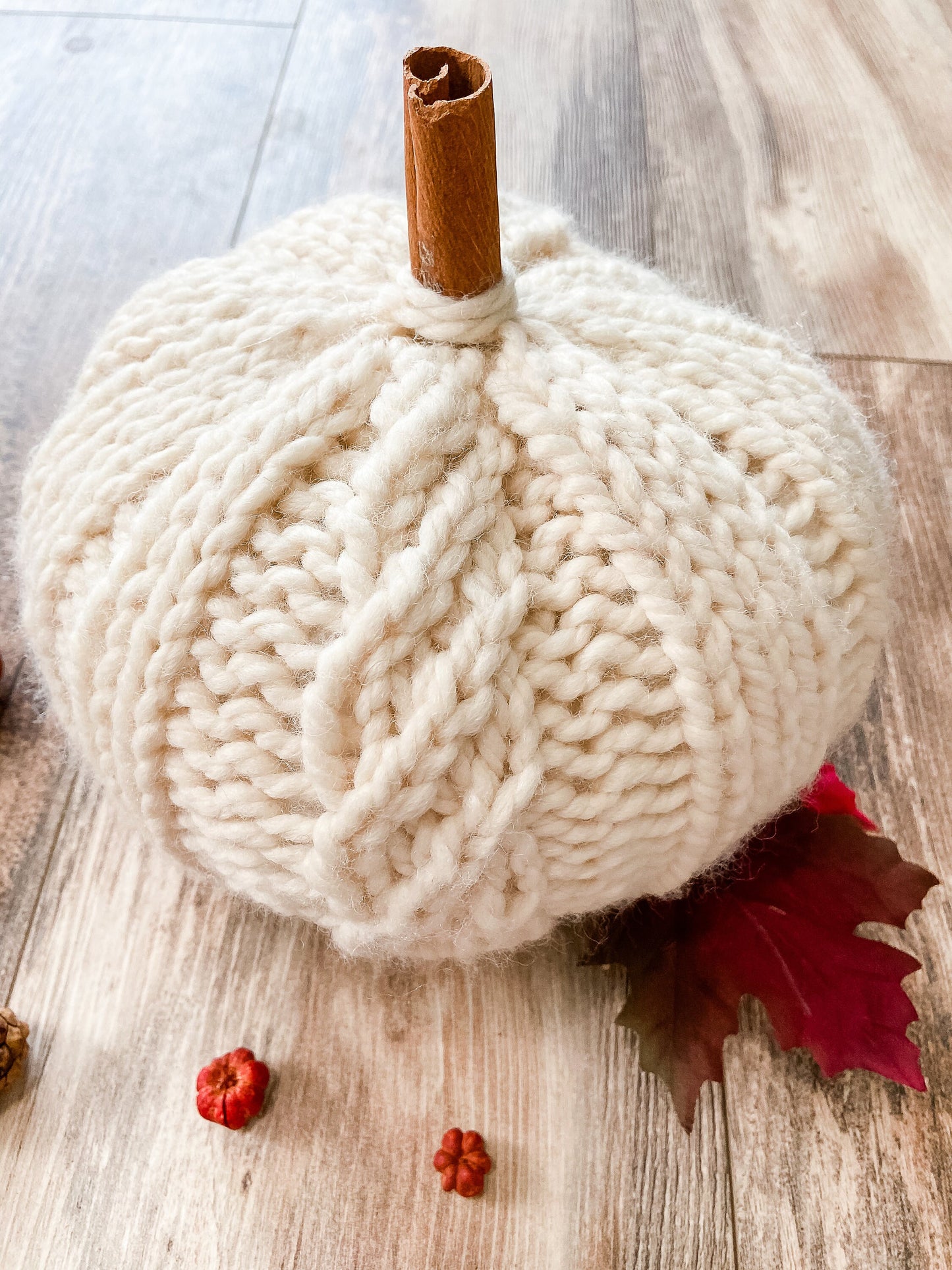 Knit pumpkin with mock cable | Extra large cable pumpkin for fall decor