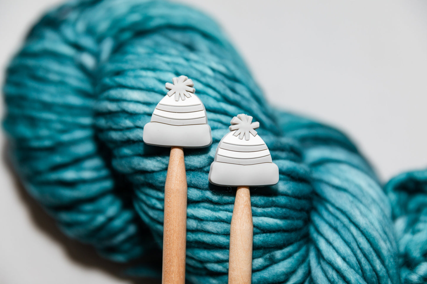 Winter stitch stoppers | Knitting notions gray and white beanie | gray winter hat stitch stopper