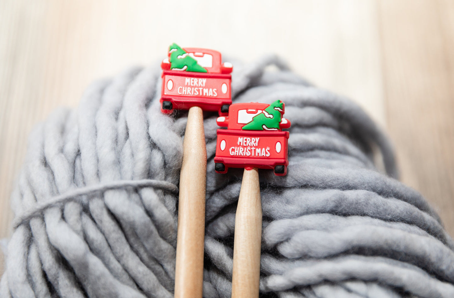 Christmas stitch stoppers | Knitting notions Merry Christmas | Red truck with Christmas tree stitch stopper