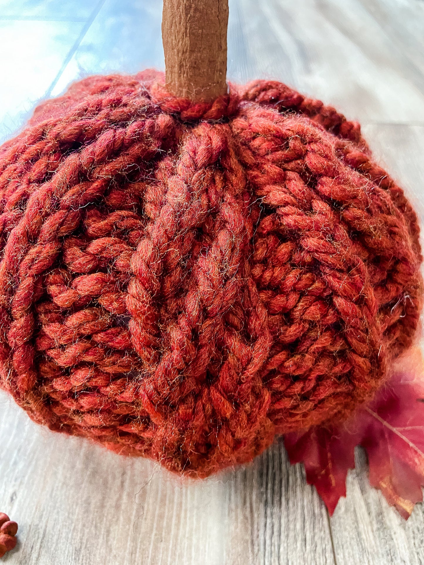 Knit pumpkin with cables | Pumpkin with mock cables for fall decor