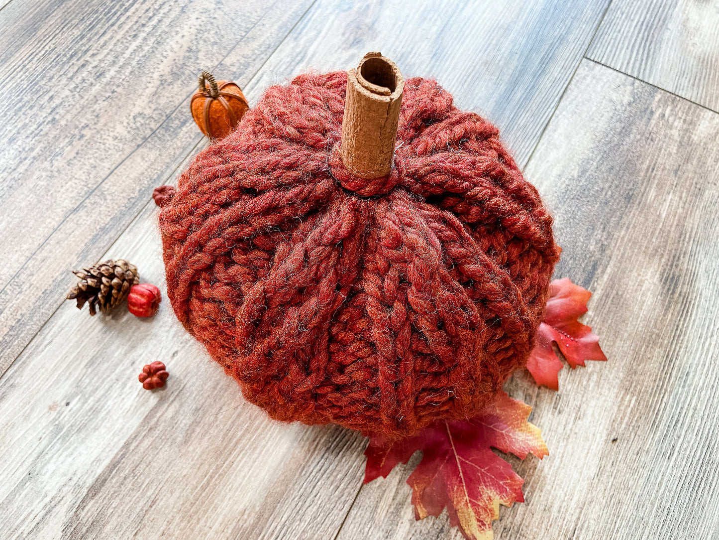Knit pumpkin with cables | Pumpkin with mock cables for fall decor