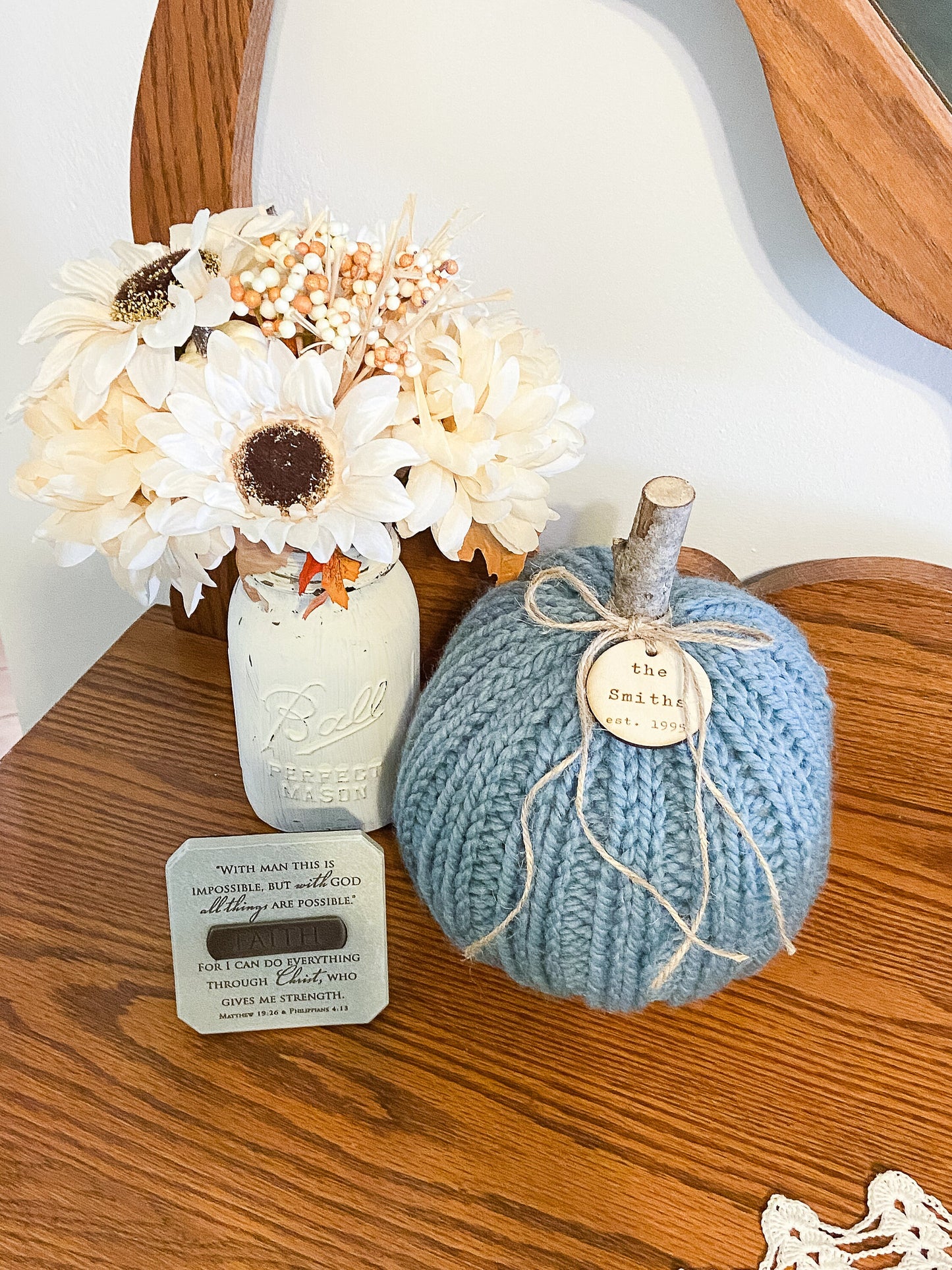 Personalized Extra Large Chunky Knit Pumpkin with Custom Name & Fall Phrases for home decor | wedding gift | fall centerpiece