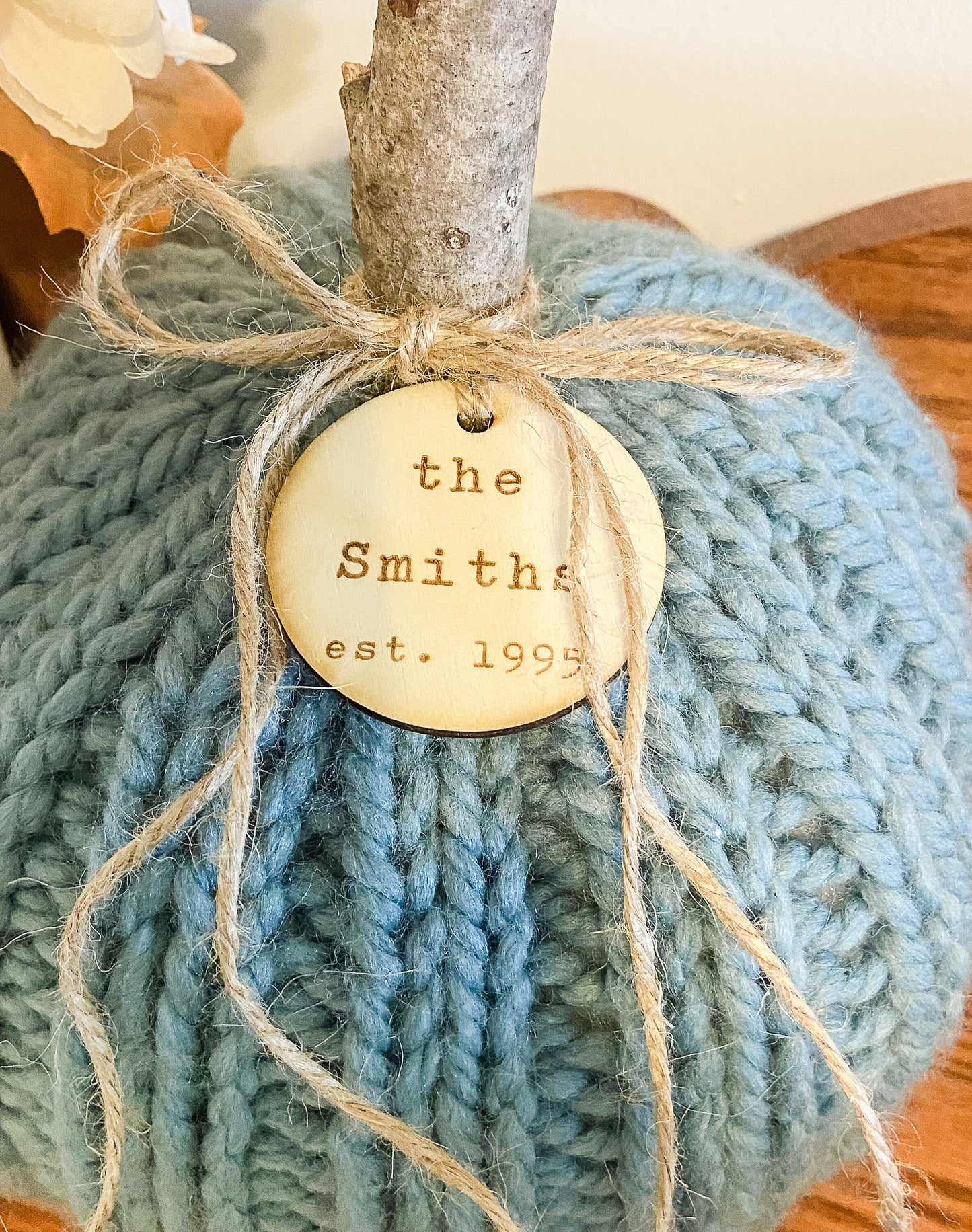 Personalized Extra Large Chunky Knit Pumpkin with Custom Name & Fall Phrases for home decor | wedding gift | fall centerpiece