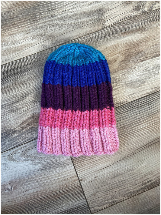 Pink multi-colored striped hat| READY TO SHIP