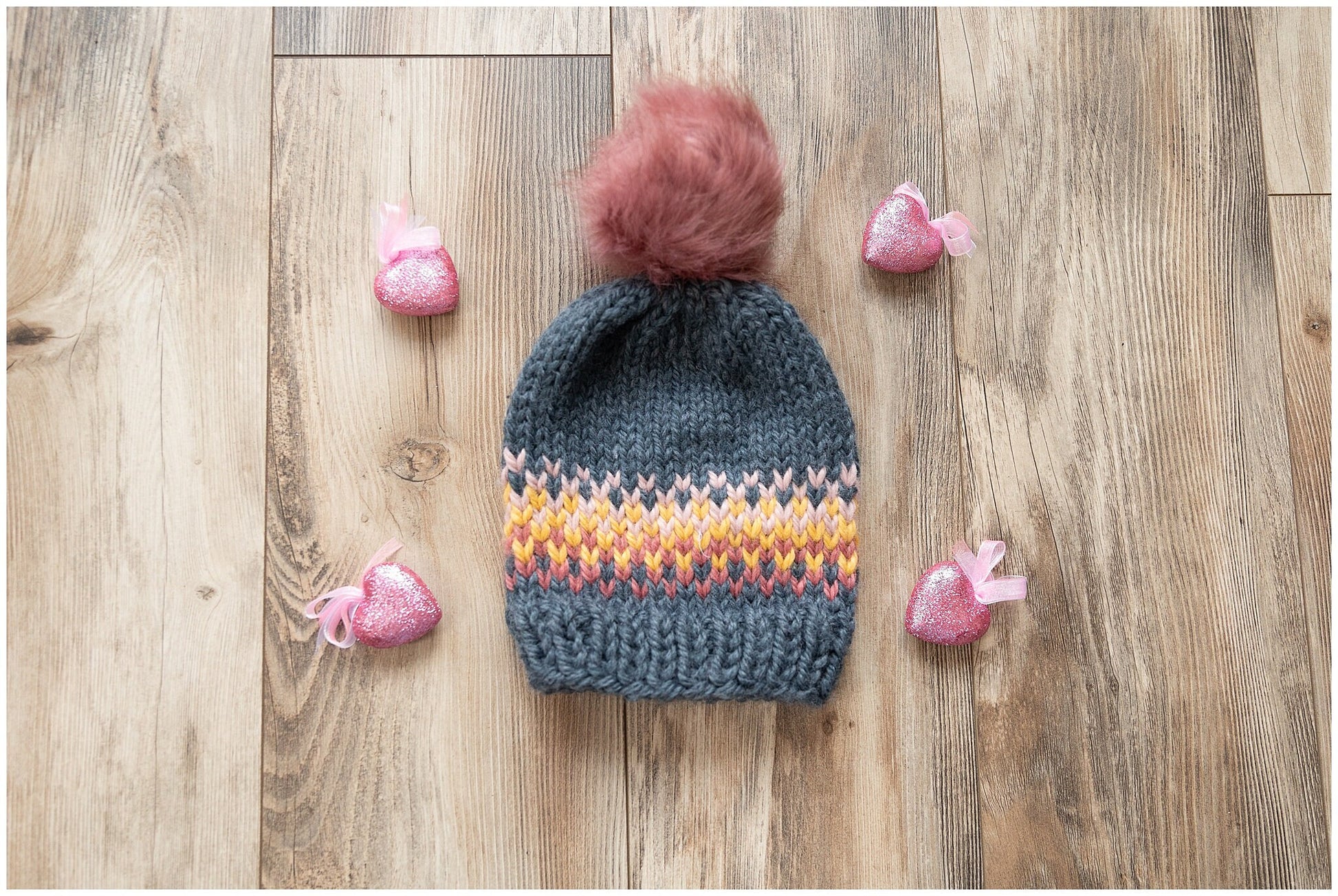 Fair Isle rainbow/sunrise slouchy hat made with recycled yarn