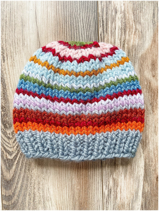 Rainbow Multi-color striped hat; READY TO SHIP