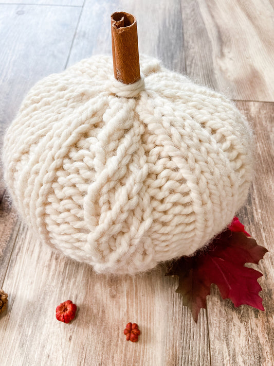 Knit pumpkin with mock cable | Extra large cable pumpkin for fall decor