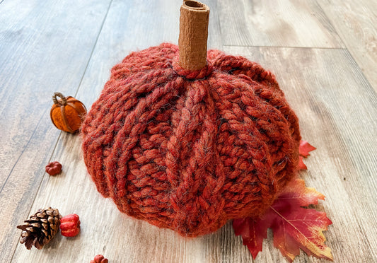 Knit pumpkin with cables | Pumpkin with mock cables for fall decor