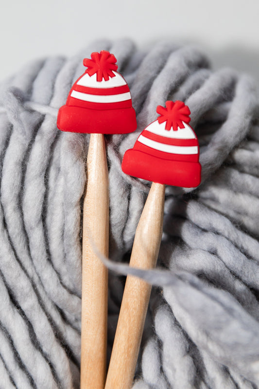 Winter stitch stoppers | Knitting notions Christmas red beanie | Red winter hat stitch stopper
