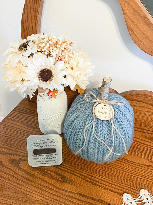 Personalized Extra Large Chunky Knit Pumpkin with Custom Name & Fall Phrases for home decor | wedding gift | fall centerpiece