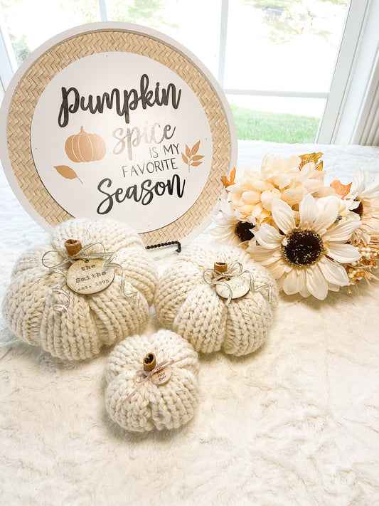 PERSONALIZED ivory & gold pumpkins for fall wedding decor and fall home decor--set of 3