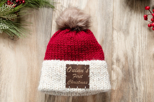 Personalized Baby Santa Hat with Removable Faux Fur Pom-Pom - Perfect for Baby's First Christmas| Baby's first Christmas hat | Baby name hat